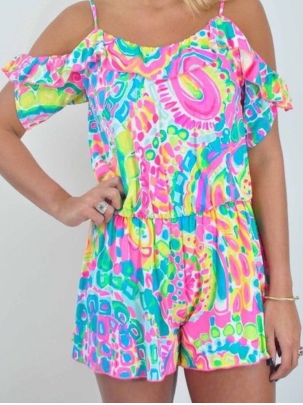 Lilly Pulitzer Colorful Print Cold-Shoulder Romper